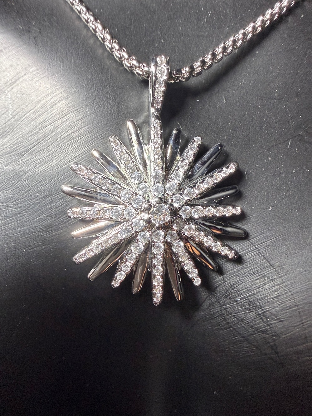 Sterling Silver Starburst Crystal Pendant Necklace - Silver